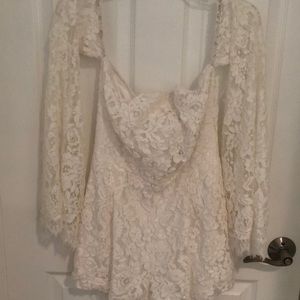 White lace long sleeve romper